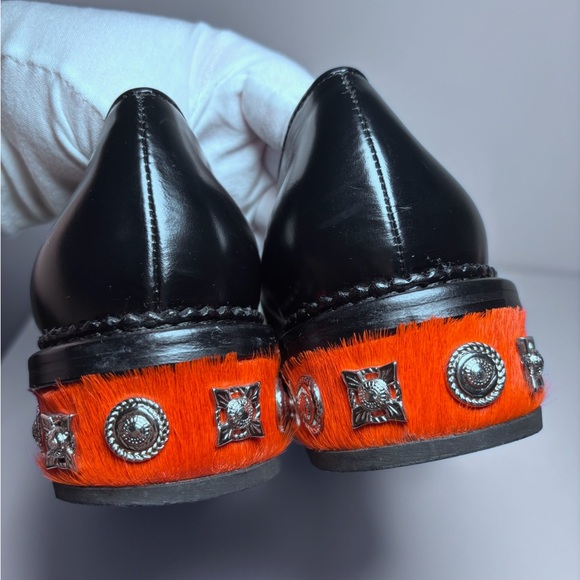 ✨SOLD Toga Pulla Black Leather Fur Stud Western Embellished Slip On Loafers Size - Picture 6 of 9